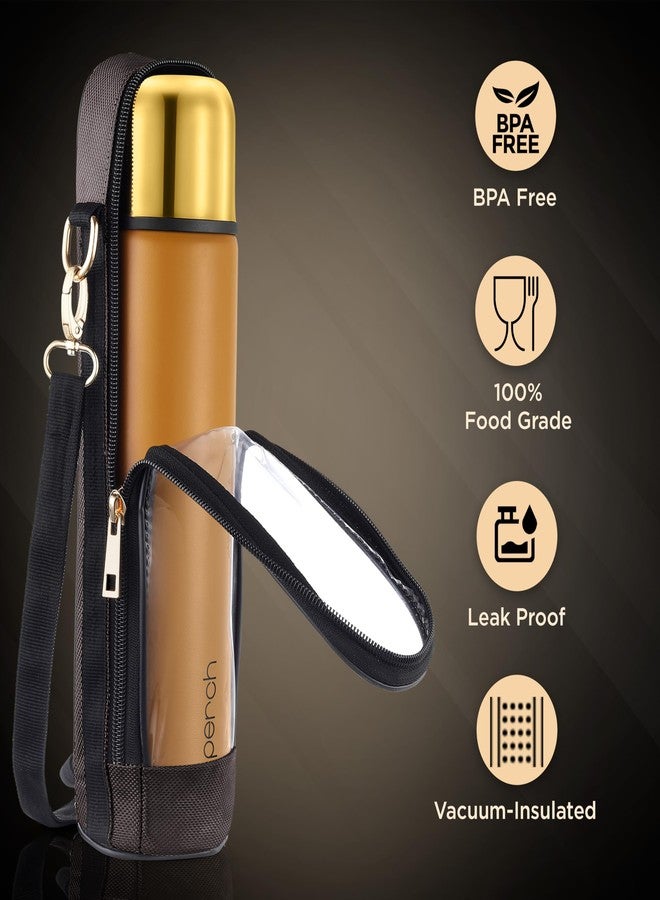 Perch California Hot and Cold Steel Water Bottle 1 LTR, ISI Certified, Vacuum Insulated with Transparent Black Bag | Leak Proof, BPA-Free | Premium Gifting Flask for Office, School, Gym | Gold-Amber - Image 5